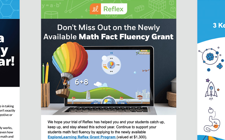 picture of carousel of ExploreLearning emails