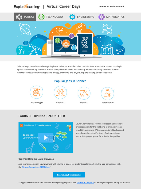 science landing page for Virtual Career Day